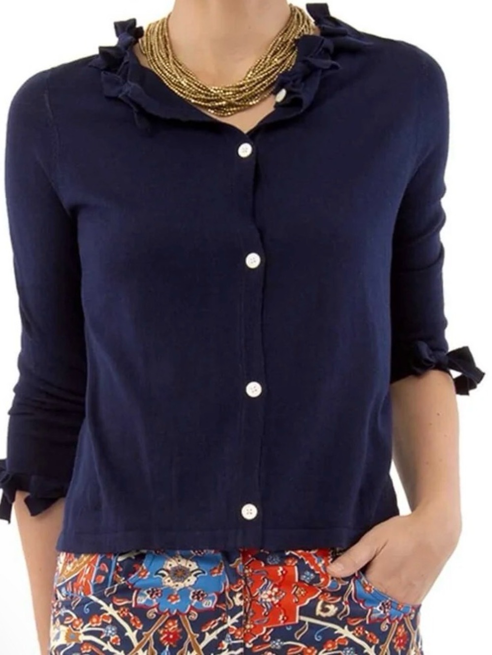 Gretchen Scott Designs Breakfast at Tiffany's Cardigan Size XL Navy Merino Wool